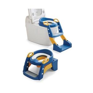 Reductor toaleta pentru copii Little Mom Blue, pliabil, ergonomic, sezut din PVC, manere de sustinere, vas colector detasabil, protectie anti-stropire, suprafata antiderapanta, 55 x 35 x 58 cm imagine