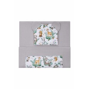 Set paturica si pernuta Bocioland Waffle Forest 75x100 cm, realizat din bumbac 100, recomandat de la nastere imagine