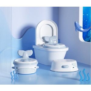 Olita pentru copii design evolutiv 4 in 1 Little Mom Blue Whale Trainer, prevazuta cu spatar ergonomic, vas colector detasabil, baza antiderapanta, sezut moale din PU imagine