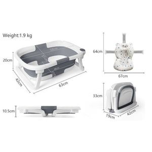 Cadita bebelusi ultrapliabila Little Mom grey, cu pernuta moale plutitoare, termometru cu display digital incorporat, dop pentru evacuarea apei, suport cap de dus, antiderapant, material non-toxic imagine