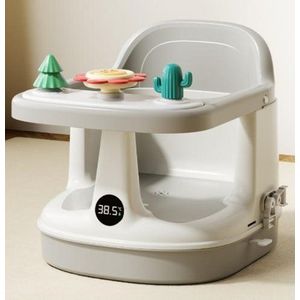 Scaunel de baie pentru copii Little Mom Grey, cu termometru digital fahrenheit incorporat si masuta frontala dotata cu jucarii, fixare universala imagine