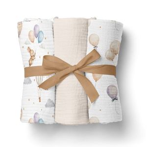 Set 3 scutece multifunctionale Bocioland Beige 70x70 cm din muselina 100 bumbac, suprafata texturata, moale si absorbanta imagine