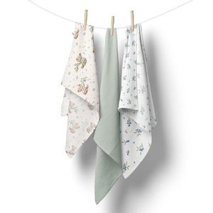 Set 3 scutece multifunctionale Bocioland Green 70x70 cm din muselina 100 bumbac, suprafata texturata, moale si absorbanta imagine