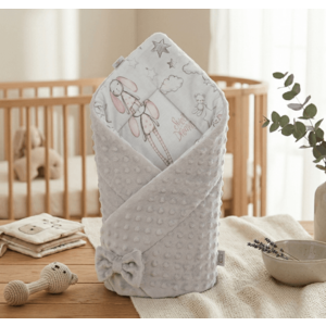 Paturica multifunctionala de infasat bebelusi Bocioland Minky Sleeping Bunny 80x80 cm, cu 2 fete, din bumbac 100, fixare cu fundita asortata imagine