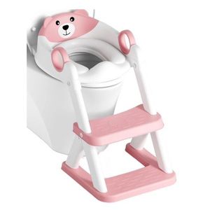 Reductor de toaleta pentru copii Little Mom Pink Teddy Bear, colac din PVC, design pliabil, robust si stabil, ajustabil pe 6 nivele de inaltime, manere ergonomice, design anti-stropire, dimensiune 38 x 34 x 59 cm imagine