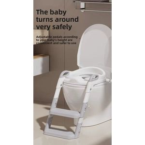 Reductor de toaleta pentru copii Little Mom Grey, pliabil, reglabil, colac din PU, compatibilitate multipla, design ergonomic cu manere de sustinere, design anti-stropire, dimensiune 49 x 34.6 cm imagine