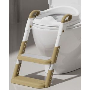 Reductor de toaleta pentru copii Little Mom Coffe, pliabil, reglabil, colac din PU, compatibilitate multipla, design ergonomic cu manere de sustinere, design anti-stropire, dimensiune 49 x 34.6 cm imagine