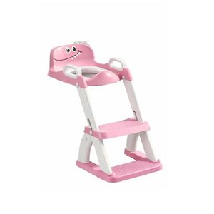 Reductor de toaleta pentru copii Little Mom Dino pink, colac din PVC, design pliabil, robust si stabil, manere ergonomice, design anti-stropire, dimensiune 42 x 33.2 cm imagine