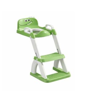 Reductor de toaleta pentru copii Little Mom Dino green, colac din PVC, design pliabil, robust si stabil, manere ergonomice, design anti-stropire, dimensiune 42 x 33.2 cm imagine