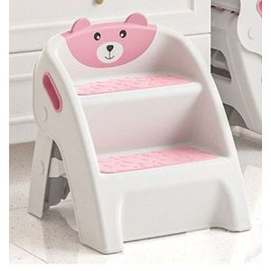 Inaltator pliabil cu doua trepte pentru copii Little Mom Pink, design minimalist cu manere ergonomice, dimensiune 32 x 33 x 35 cm imagine
