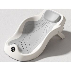 Suport de baie pentru bebelusi Little Mom, design ergonomic pliabil, cu indicator de temperatura, prevazut cu tetiera si suprafata texturata cu gauri de scurgere a apei, dimensiune 58 x 11 x 30 cm imagine