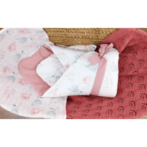 Paturica multifunctionala de infasat bebelusi Bocioland Bellflower 80x80 cm, din bumbac 100, fixare cu panglica asortata imagine