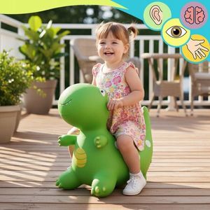 Jucarie gonflabila de sarit pentru copii Malplay Green Dino, inaltime 49cm, cu pompa inclusa imagine
