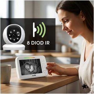 Video monitor pentru supraveghere bebe Malplay NannyEye Vision 5.0, camera rotativa HD, ecran LCD color, Li-ion 3000 mAh, cu melodii, zoom digital x4, semnal pana la 300 m imagine