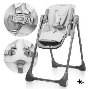Scaun de masa pentru bebelusi si copii Malplay Grey, pliabil, reglabil in 6 trepte, pana la 20 kg, design scandinav imagine