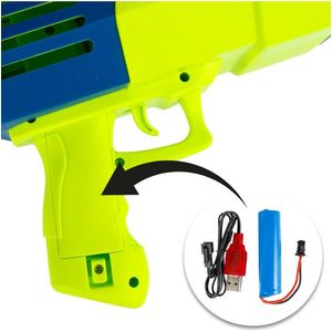 Pistol generator baloane de sapun pentru copii Malplay, cu 132 de orificii , 2 sticlute cu lichid incluse, incarcare USB imagine