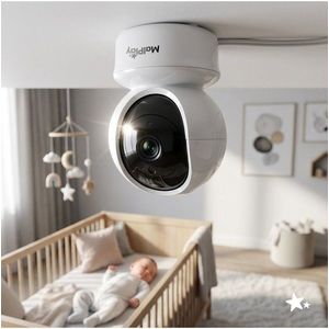 Video monitor HD pentru supraveghere bebe Malplay NannyEye, ecran LCD color camera rotativa, zoom digital, senzor de temperatura, vedere nocturna, cu melodii, semnal pana la 300 m imagine