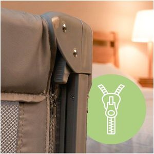 Patut de calatorie pentru copii Malplay, cu doua nivele, laterala culisanta, salteluta, plasa de ventilatie, roti, usa cu fermoar si geanta de transport inclusa, dimensiune 60 x 120 cm Gri imagine