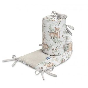 Protectie laterala patut Sensillo Karo Deers 180x30 cm cu doua fete, suprafata din bumbac imprimatplus, umplutura antialergica, prindere cu panglici imagine