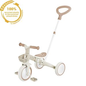 Tricicleta pentru copii Globber Plus 3 in 1 ecologic, bara de impins si ghidaj pentru parinti, scaun ajustabil, functie free wheel si cosulet transport imagine