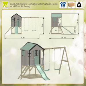 Casuta de gradina pastel Green Adventure Cottage cu platforma, tobogan si leagan dublu Wendi Toys imagine