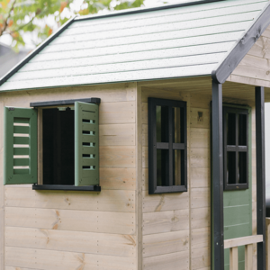 Casuta de gradina pastel Green Adventure Cottage cu tobogan, leagan dublu, modul sport si bucatarie Wendi Toys imagine