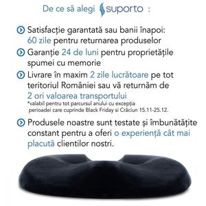 Set perna ortopedica lombara completa si perna sezut Suporto Donut din spuma cu memorie negru imagine