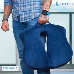 Set perna pentru sezut Coccis suport si perna lombara completa Suporto Confort Complet negrualbastru imagine