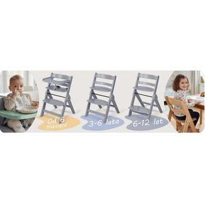 Scaun de masa evolutiv Nukido Nelo GriAlb din lemn natural, 6 luni-12 ani (Max 50kg), tava detasabila si perna moale inclusa, inaltime reglabila in 6 trepte, centura de siguranta imagine