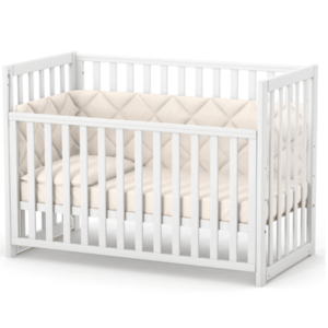 Patut din lemn masiv de fag LD13 pentru copii 0-4 ani, 120x60 cm, cu sina pentru dentitie, inaltimea saltelei reglabila si laterala detasabila, alb imagine