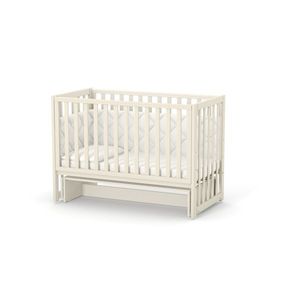 Patut din lemn masiv de fag LD13 pentru copii 0-4 ani, 120x60 cm, cu sina pentru dentitie, inaltimea saltelei reglabila si laterala detasabila, bej imagine