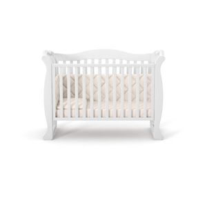 Patut din lemn masiv de fag LD19 pentru copii 0-4 ani, 120x60 cm, cu sina pentru dentitie, inaltimea saltelei reglabila si laterala detasabila, alb imagine