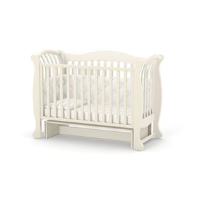 Patut din lemn masiv de fag LD19 pentru copii 0-4 ani, 120x60 cm, cu sina pentru dentitie, inaltimea saltelei reglabila si laterala detasabila, bej imagine