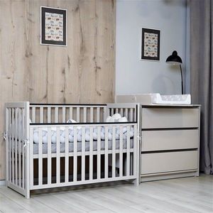 Patut din lemn masiv de fag Veres LD13 pentru copii 0-4 ani, 12060 cm, inaltimea saltelei reglabila, laterala detasabila si cu sina pentru dentitie Cashmere imagine