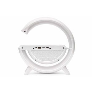 Lampa LED RGB, cu boxa bluetooth si incarcare wireless, difuzor audio, lumina ambientala, suport telefon, usb, design modern, 24 x 23 x 8 cm imagine