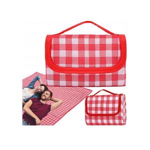 Patura pentru picnic, pliabila cu maner, saltea iarba camping, model carouri rosu, 200x200 cm imagine