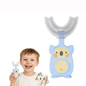 Periuta de dinti sonica U Shape, pentru copii 2-6 ani, design tip urs, cap silicon 360, fara BPA, etui, Albastru imagine