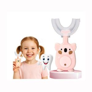 Periuta de dinti sonica U Shape, pentru copii 2-6 ani, design tip urs, cap silicon 360, fara BPA, etui, Roz imagine
