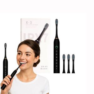 Periuta de dinti electrica sonica X3 Black, 6 moduri de functionare, 4 capete interschimbabile, peste 40.000 de vibratii pe minut, rezistenta la apa IPX7, incarcare USB imagine