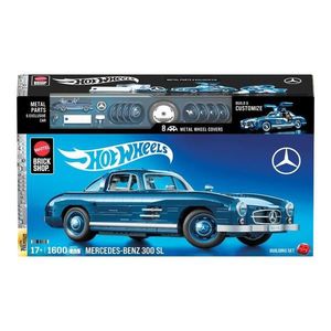 Set de constructie si masina metalica, Brick Shop, Hot Wheels, Mercedes Benz 300 SL, HWW25 imagine