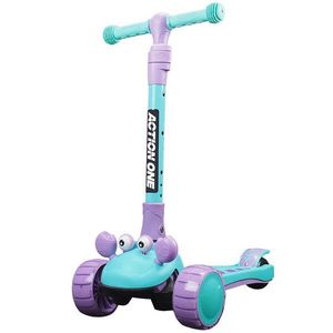 Trotineta cu platforma si roti luminoase Happy Crab, Action One, Blue imagine