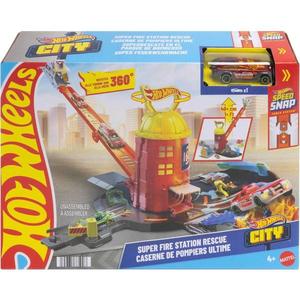 Set de joaca cu masinuta, Hot Wheels, Super Fire Station Rescue, JHL95 imagine