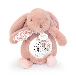 Veioza muzicala cu proiectie, Doudou, Iepuras pufos, 19 cm, Roz imagine