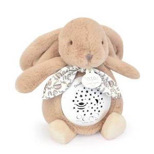 Veioza muzicala cu proiectie, Doudou, Iepuras pufos, 19 cm, Bej imagine