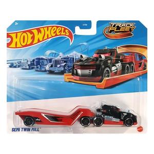 Set camion cu remorca, Hot Wheels, Track Fleet, Semi Twin Mill, JKP30 imagine