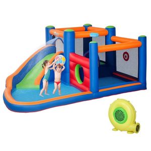 Outsunny 4 in 1 pentru copii Tobogan de apa Bounce House tobogan, trambulina, piscina, pentru copii de 3-8 ani imagine