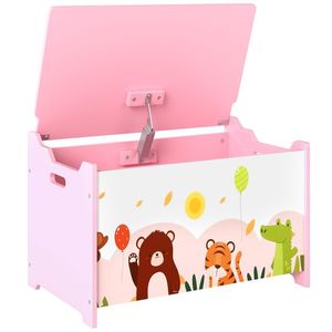 AIYAPLAY Ladă de depozitare pentru jucării cu balamale de siguranță din lemn pentru copii, Roz | Aosom Romania imagine