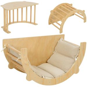 AIYAPLAY Arc Montessori 3 în 1 pentru Copii de 18-48 Luni, Structură de Cățărare, Măsuță și Balansoar cu Pernă | Aosom Romania imagine