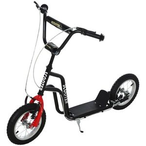 HOMCOM Trotinetă Copii Ghidon Reglabil Scooter Trotinetă Urbană Copii Kickboard cu Roți Gonflabile de 12 Inch pentru Copii de la 5 Ani Negru 120 x 58 x 75-80 cm | Aosom Romania imagine