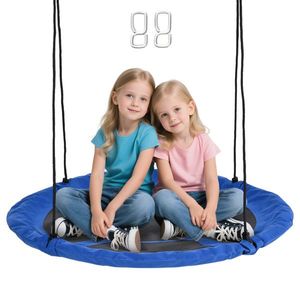 Outsunny Leagăn cu formă de cuib de pasăre rotundă Panier Ø 110 cm 4 inele incluse metal epoxidic Oxford de înaltă densitate Albastru | Aosom Romania imagine